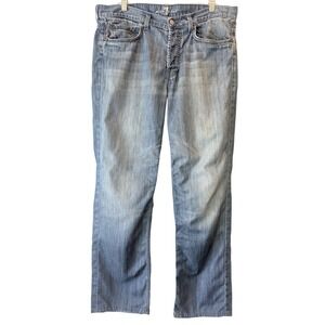7 For All Mankind Slouchy Straight Leg Jeans Men 34 x 30 Light Blue Button Fly